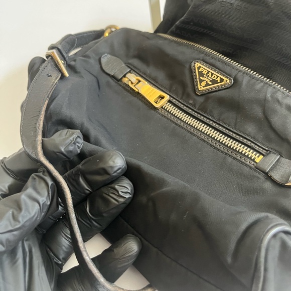 Prada Black Nylon Shoulder Bag with Gold Accents - Picture 4 of 15